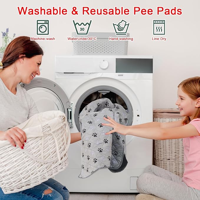 2 Pack 72"x 72" Waterproof Non Slip Wee pad，Reusable Washable Pee Pads for Dogs，Absorbent and Leakproof Training Mats for Potty, Bed, Sofa, Potty Training