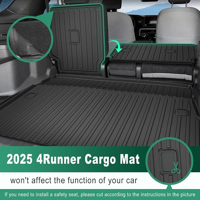 AOMSAZTO Cargo Mat and Backrest Mat Compatible with Toyota 4Runner 2025 2026: TPE All Weather Protection Cargo Liner for SR5/TRD/Limited 6th gen 4 Runner - Anti-Slip Trunk Mat (Only for 5 Seat)