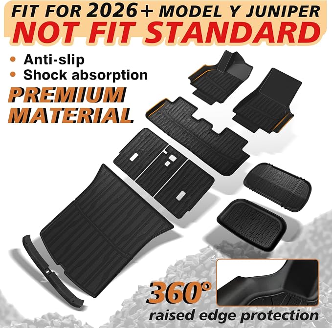 TripleAliners 10PCS Floor Mats Fit for 2026 2025 Tesla Model Y Juniper Set Full Protection All Weather TPE Anti-Slip Floor& Frunk& Trunk& Rear Lower& Backrest Mat& Bumper Guard (Not Fit Standard)