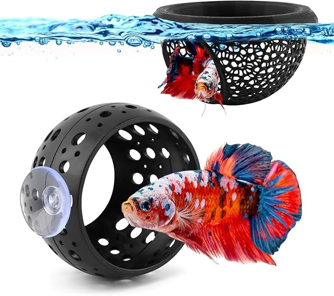 2pcs Floating Bettas Hide & Shrimp Cave Fhiny Bettas Tunnel Aquarium Fish Hideout Shrimp Cave Aquarium Decor for Small Fish(Color:Black)