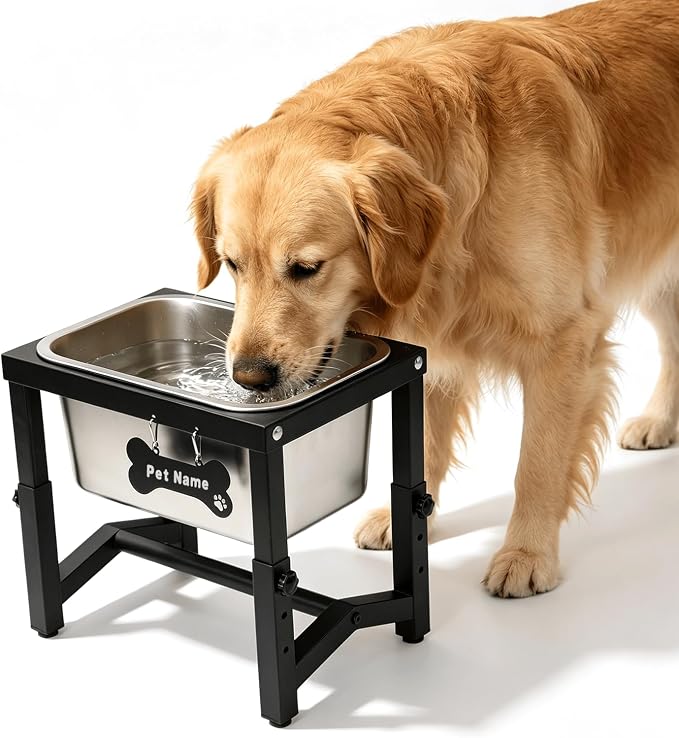 Metal Elevated Dog Bowls – 3 Adjustable Heights (9.2"-12") with 1.85GAL Stainless Bowl, Elevated Dog Bowls Medium/Large Breed, Elevated Dog Water Bowl, Neck & Joint Protection