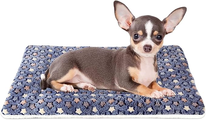 Mora Pets Dog Bed Crate Pad Ultra Soft Pet Mat Star Print 22 Inch Blue | Washable Crate Mat for Large Medium Small Dogs, Reversible Fleece Dog Crate Kennel Mat Flat Cat Bed Liner