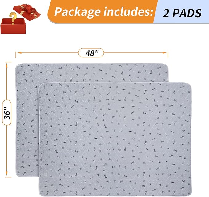 Washable Pee Pads for Dogs, 2 Pack 36x48 Non-Slip, Absorbent Dog Mats | Reusable, Whelping Pads, Pet Mats Floor Protector for Couch Cover, Crate, Potty Training, Senior Dog, Housebreaking