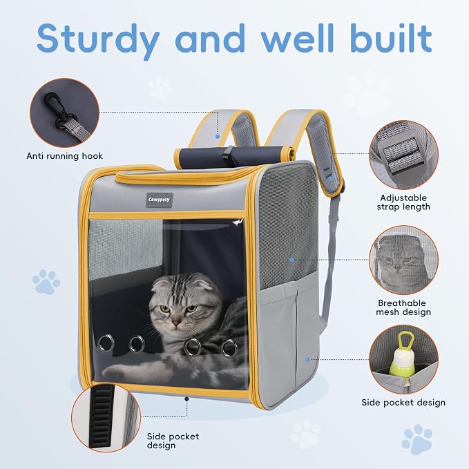 Cawypety Cat Backpack Carrier, Collapsible and Breathability Cat Carrier Large for Cat Under 16 lbs, Dog and Small Pet Carrier Bag Used in Travel, Car