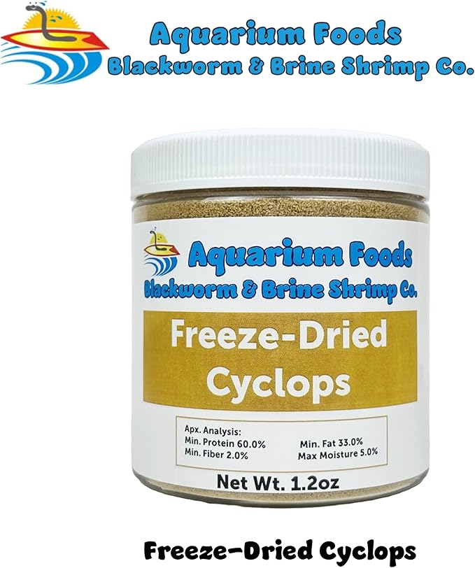 Aquatic Foods Inc. Cyclops/Copepods - Freeze Dried Cyclops/Copepods for All Tropical Fish Fry, Babies, Corals, Sea Anemones, Marines, All Tropical Fish…1.2oz Sm Round Jar
