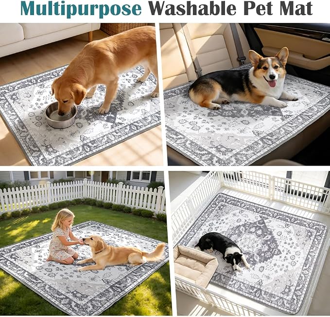 Washable Pee Pads for Dogs, 2 Pack Reusable Puppy Training Pads 72"x72" Super Absorbent Waterproof Dog Training Pads, Non-Slip Potty Pads, Whelping Pads Litter Mat Light Grey Medallion