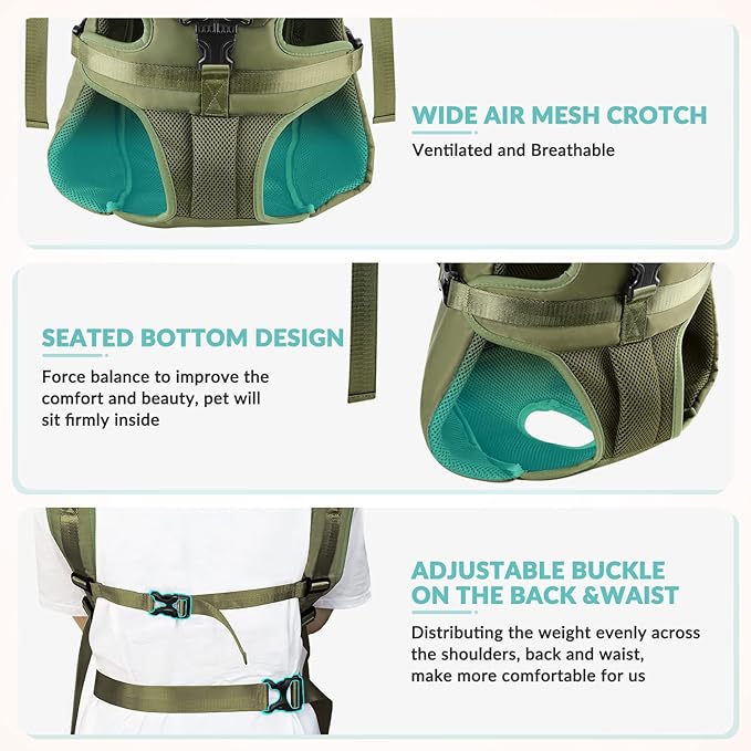 Lukovee Dog Backpack Carrier, Adjustable Front Carrier for Small Breeds | Legs Out Easy-fit, Hands Free, Lightweight, Dog Chest Pack for Hiking Travel Cycling Outdoor (Green,X-Large)