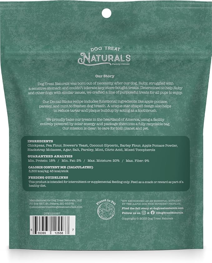Dog Treat Naturals Chickpea & Mint Dental Sticks 10oz, 20ct | Dog Dental Chew Treats for Small, Medium, Large Dogs | Freshen Breath, Fight Plaque-Tartar | Natural Teeth Cleaning Treats | USA Made