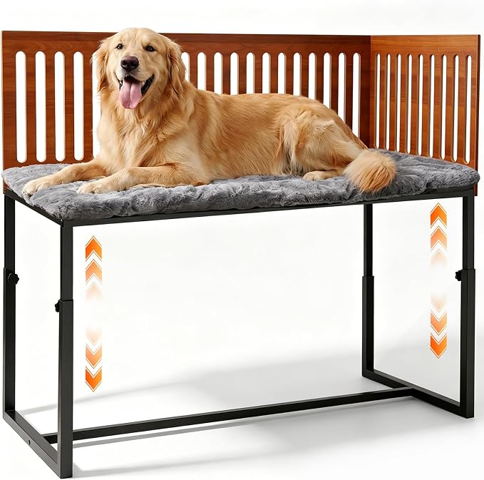 TIEBOLA Bedside Dog Bed 41"x18", Adjustable Height Metal Frame with Soft Cushion for Small Medium Dogs.