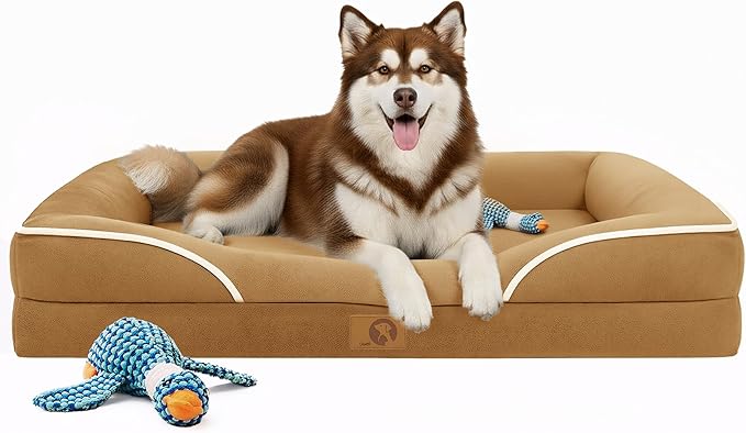 Homemate Dog Bed Extra Large Size Dog: 48"x35" Orthopedic Pet Bed with Toy | Large Dogs Bed with Non-Slip Botton & Removable Washable Cover Cat Bed Sofa XXL Outdoor Crate Pad Couch Brown