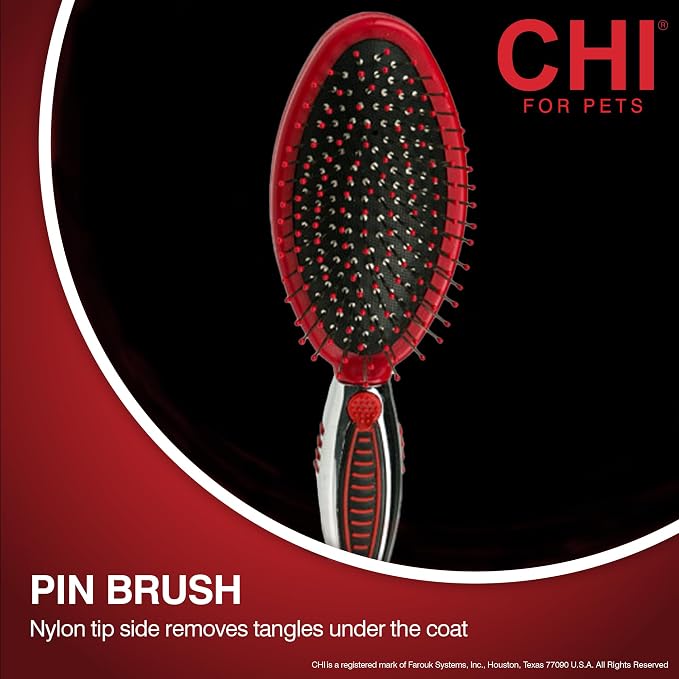 CHI for Dogs Double Sided Pin and Bristle Grooming Brush, 2 in 1 Dog Grooming Brush for Detangling and Smoothing Coats, Removes Loose Hair and Light Tangles, Ergonomic Handle | Detangling and smoothing formula, removes loose hair and light tangles, erg...