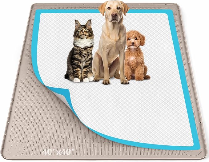 Pee Pad Holder for Dogs 40''x40'' Silicone Puppy Pee Pad Tray, Khaki | Extra Large Dog Potty Tray Leak-Proof, High Edge, No Spill Training Pads for Floor Protection, No Pee Pads