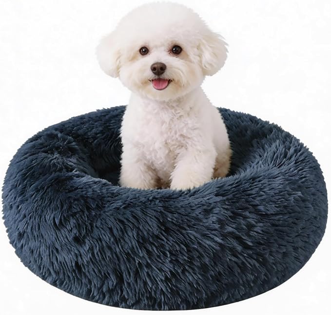 Cat Beds for Indoor Cats, Washable 20" Donut Pet Bed for Small Dogs | Fluffy pet bed with cozy plush comfort and supportive raised sides, perfect for lounging, napping and relaxing indoors.