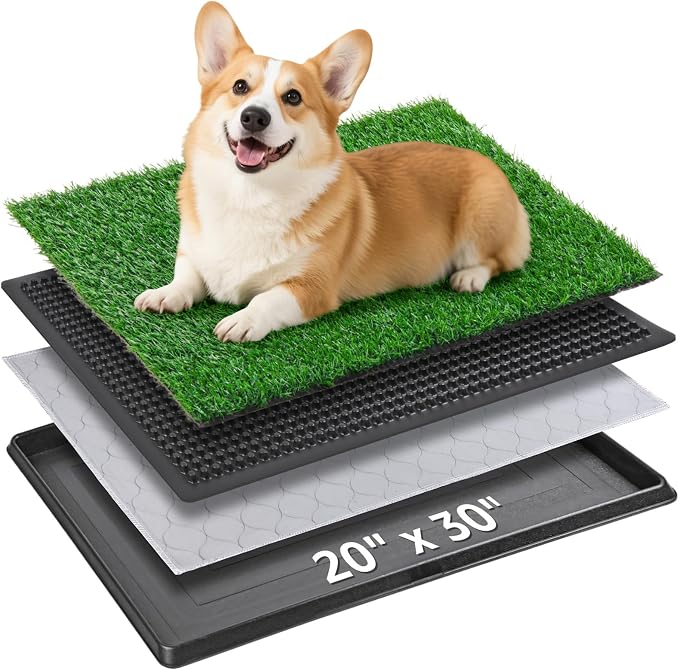 Portable Dog Grass Pad with Tray 20"x30", for Indoor Outdoor Potty Training | Dog Litter Box, Easy to Clean, Pet Loo, Artificial Grass Patch, Washable Pee Pad, Ideal for Patio Balcony Apartment