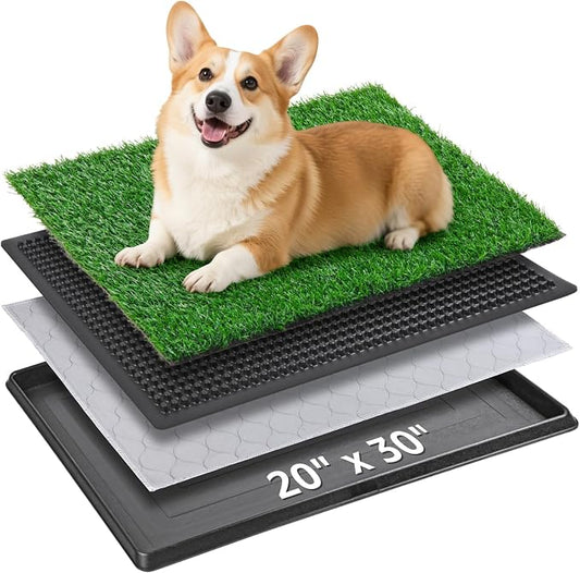 Portable Dog Grass Pad with Tray 20"x30", for Indoor Outdoor Potty Training | Dog Litter Box, Easy to Clean, Pet Loo, Artificial Grass Patch, Washable Pee Pad, Ideal for Patio Balcony Apartment