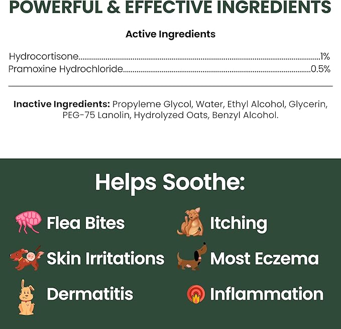 Chew + Heal Labs Hydrocortisone Hot Spot Spray for Dogs - Itch Relief, 4 oz with Pramoxine - Soothes Irritated Skin, Allergies, Dermatitis, Flea Bites, Made in USA