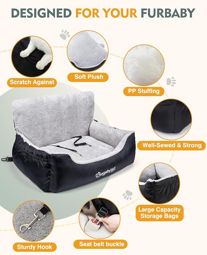 Dog Car Seat for Small Dogs & Cats Under 55 lbs,Black
