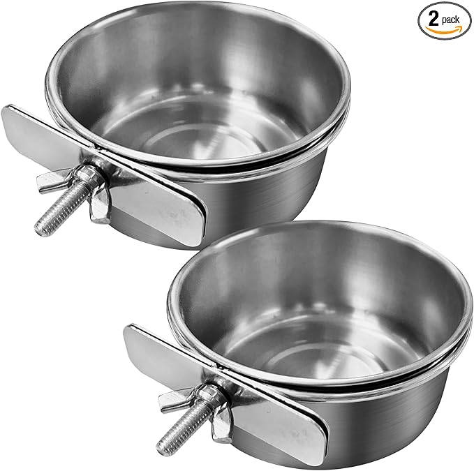 Tfwadmx Bird Feeding Dish Cups Parrot Food Bowl Clamp Holder Coop Cup, 2PCS Bird Cage Water Bowl for Parakeet African Greys Conure Cockatiels Lovebird Budgie Chinchilla