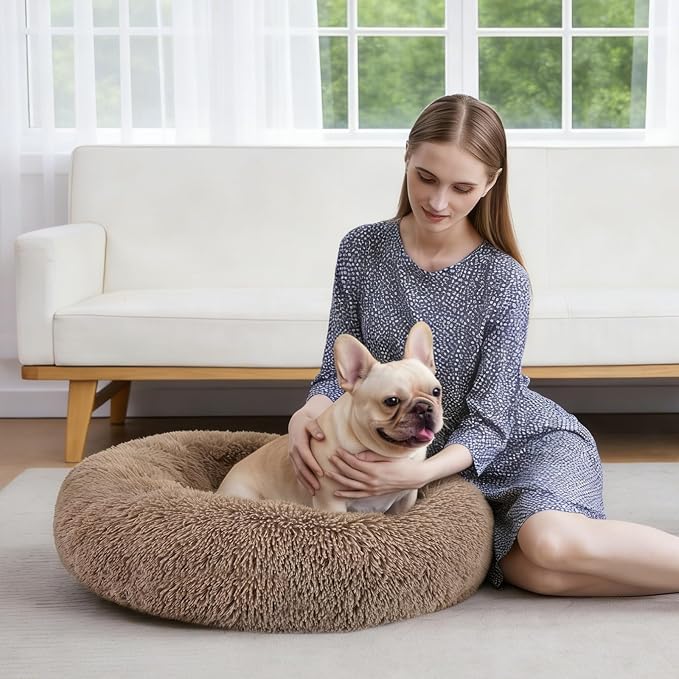 MIXJOY Orthopedic Dog Bed Comfortable Donut Cuddler Round Pet Beds Ultra Soft Washable Dog and Cat Cushion (20''/23''/30'') (23'', Brown)