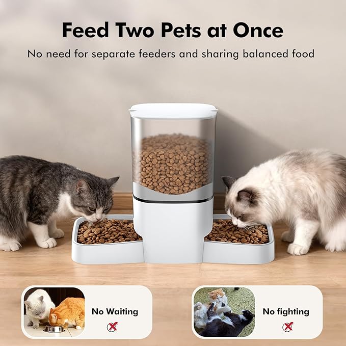 Automatic Cat Feeder 2 Cats, 6L Automatic Cat Food Dispenser with 2 Stainless Steel Bowls, Timed Dry Food Dispenser with APP Control for Cats and Dogs, Dual Power Supply, 10s Voice Recorder