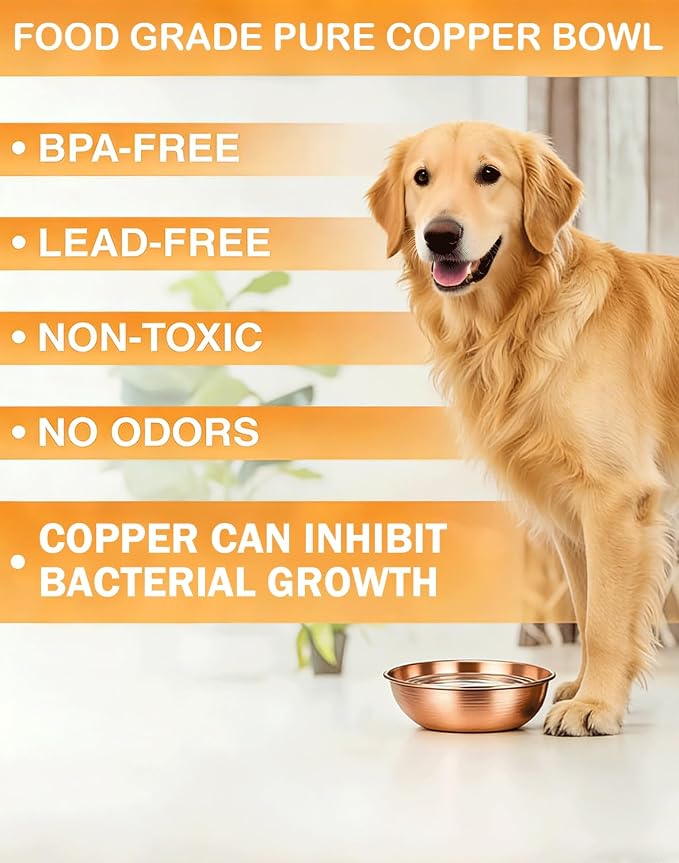 99.99% Pure Copper pet Bowl, 7.4-inch Copper Dog Bowl, a Large Copper Bowl Suitable for Family Pets. (1)