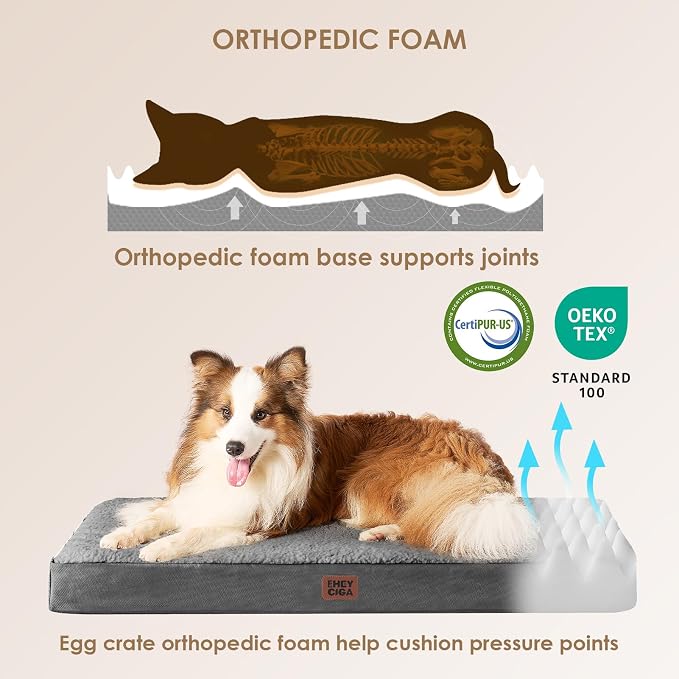 EHEYCIGA Orthopedic Dog Bed Large with Removable Washable Cover, 36IN Grey | Egg Crate Foam Support, Durable Oxford fabric, Non-Slip Bottom, Machine Washable, Soft Waterproof Plush Pet Bed Mat For Crate