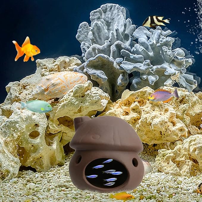 Saim Aquarium Mushroom House Decorations, Ceramic Fish Tank Cave Hideaway Small Fish Shrimp Breeding Cave Fish Tank Landscape Decor for Territorial Fish Shrimp to Rest and Breed, Hiding - Brown