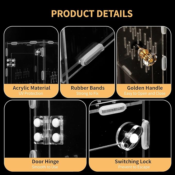 Acrylic Reptile Terrarium Easy Assembly, 360° Clear & Keep Pet Secure Design for Jumping Spiders, Tarantulas, Geckos Scratch-Resistant Large Ventilated Habitat Terrarium for Arachnids 9.8*5.9*5.9in