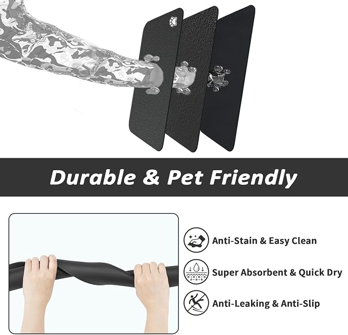 HotLive Dog Food Mat - Absorbent Cat Mat for Food and Water, No Stains Pet Feeding Bowl Mat, Easy to Clean Pet Placemats, Quick Dry Dog Water Dispenser Mat for Messy Drinkers | Paw Black 12"x 19"