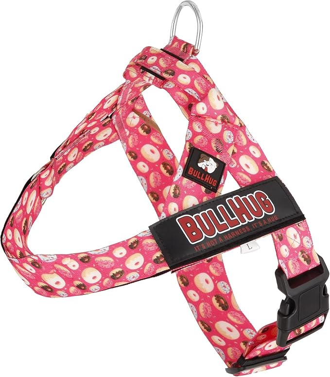 Adjustable Dog Harness– No Pull, No Choke – for English Bulldogs, French Bulldogs, Pugs & Broad-Chested Breeds – Easy, Safe Walks (Donuts, Medium)