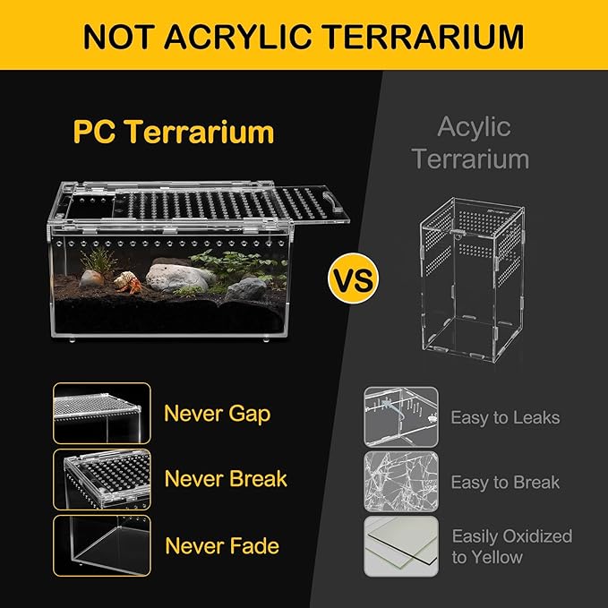 Reptile PC Terrarium,Tarantula Enclosure,Spider Tank Starter Kit,Leopard Gecko Container,Hermit Crab Habitat,Lizard Enclosure,Insect Housing,Jumping Spider Cage,Small Bearded Dragon Vivarium L