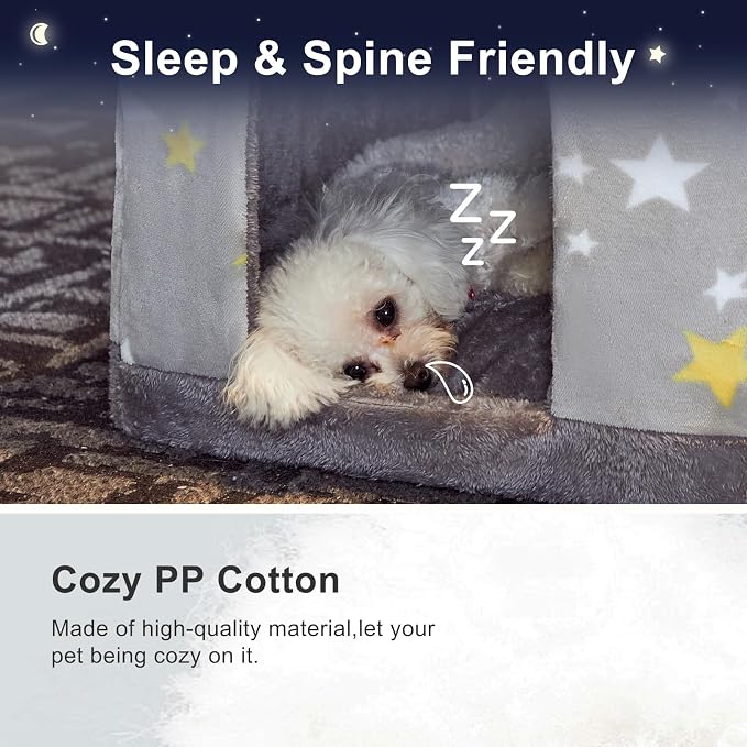 Cute Small Dog House Indoor,Foldable House Kennel Bed Mat with Cushion,Grey | L Size Dog Tent for 11-16 lb Dogs and 18-22 lb Cats, Dog Cave Bed with Non-Slip Bottom,Dog Cave with Foldable Reversible