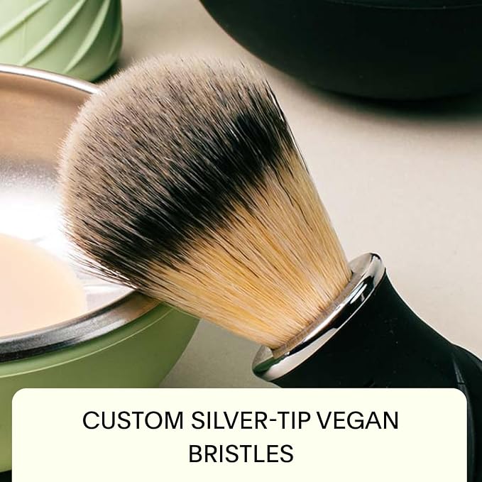 Leaf Shave Grooming Brush - Metal & Silicone Handle, Black | Measuring cup handle for use with soap and bowl sets, compatible with soap bar and accessories