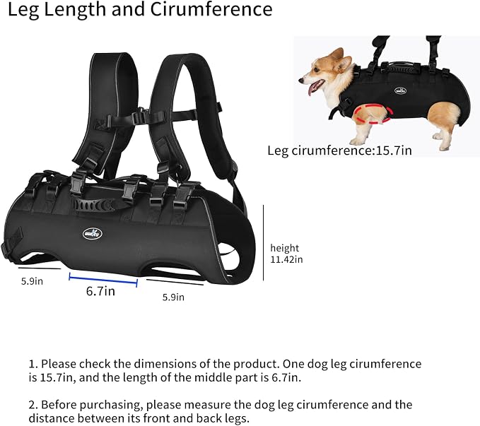 Dog Lift Harness, Pet Support & Rehabilitation Sling Lift Adjustable Padded Breathable Straps Dog Lift Harness for Dogs, Disabled, Joint Injuries, Arthritis, Loss of Stability Dogs Walk(16.5-33LBS) | Disabled, Joint Injuries, Arthritis, Loss of Stabili...