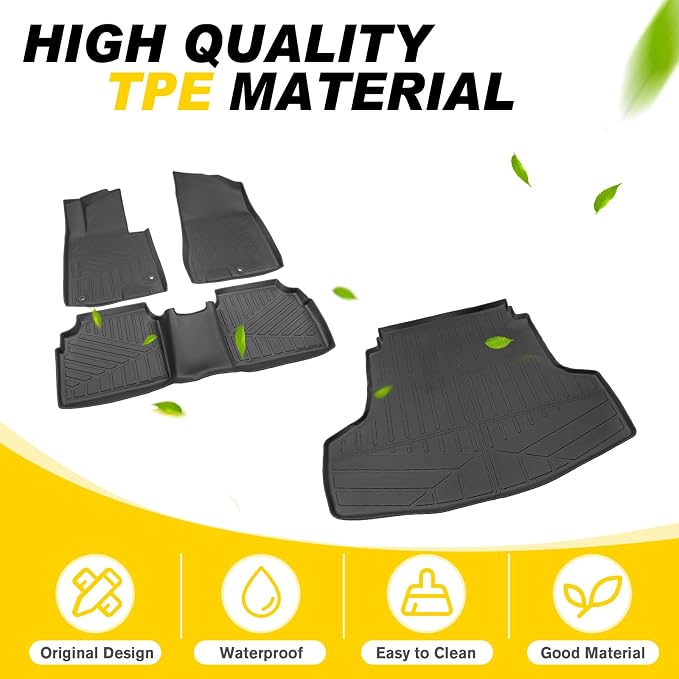 Trunk Mat with Floor Liners for 2021-2026 Kia K5(Only Fit FWD) / 2020-2026 Hyundai Sonata (Only Fit FWD & Gas) All Weather TPE Protector Cargo Liner Floor Mats Car Accessories