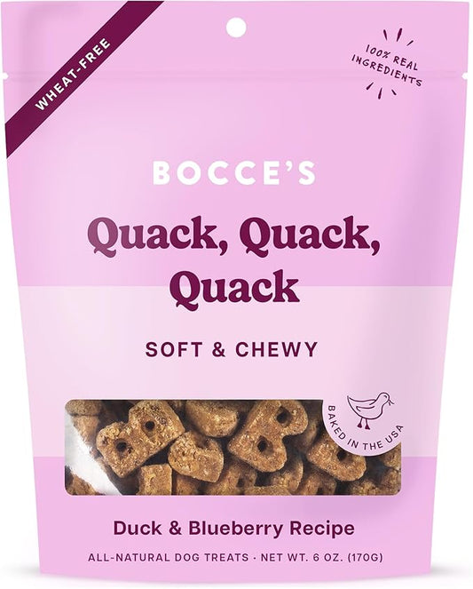Bocce's Bakery Oven Baked Quack Quack Quack Dog Treats - Natural, Real Ingredient, Wheat-Free Soft & Chewy Cookies - Baked in The USA, Duck & Blueberry Flavor, 6 oz