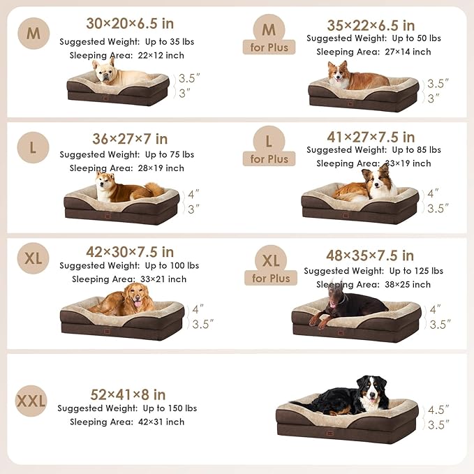 EHEYCIGA Orthopedic Dog Bed for Medium Dog, Memory Foam Dog Couch, Brown | 35x22 Inch Dog Sofa with Sides, Waterproof Liner & Washable Removable Cover, Bolster Pet Couch