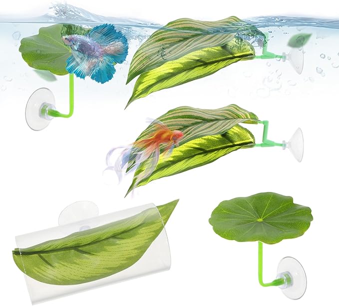5Pcs Betta Hammock & Fish Toys Set, Betta Fish Tank Accessories Hammock Soft Aquarium Decor Plastic Plants with Suction Cups for Sleeping Resting Hiding Playing