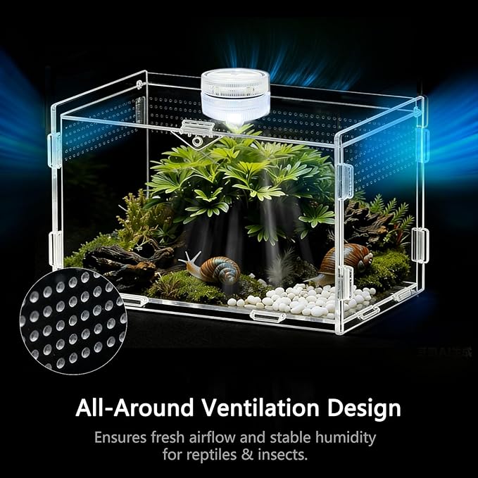 Acrylic Jumping Spider Enclosure, Small Reptile Insect Terrarium, Spider Tank with Magnetic Door & All-Side Vent, Pre-Assembled Habitat for Spiderling, Mantis, Tarantula, Snail 4.7" * 4.7" * 7.8"