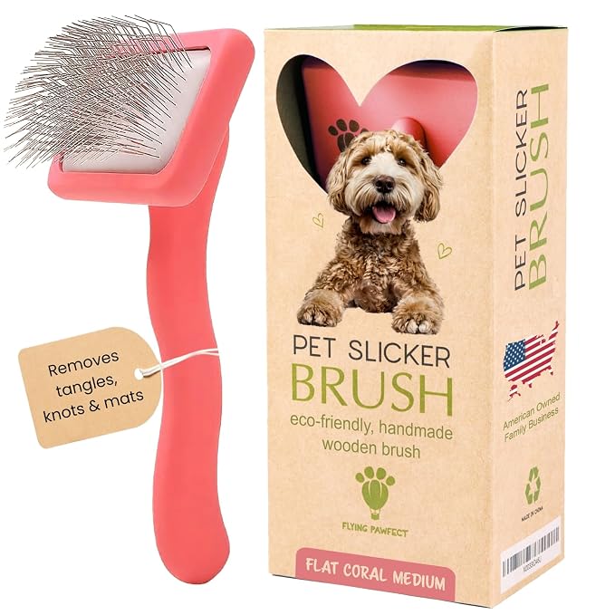 Slicker Brush for Dogs - Long Pin for Poodles, Doodles & Long Haired Dogs, Deshedding & Dematting Tool, Slicker Dog Brushes for Grooming (Coral, Flat Medium)