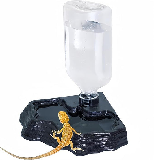 17oz Terrarium Tank Reptile Food Feeders Bowl, Water Feeder Automatic Water Dispenser Waterer Feeding Accessories, for Geckos Lizards Turtle Bearded Dragons - Black