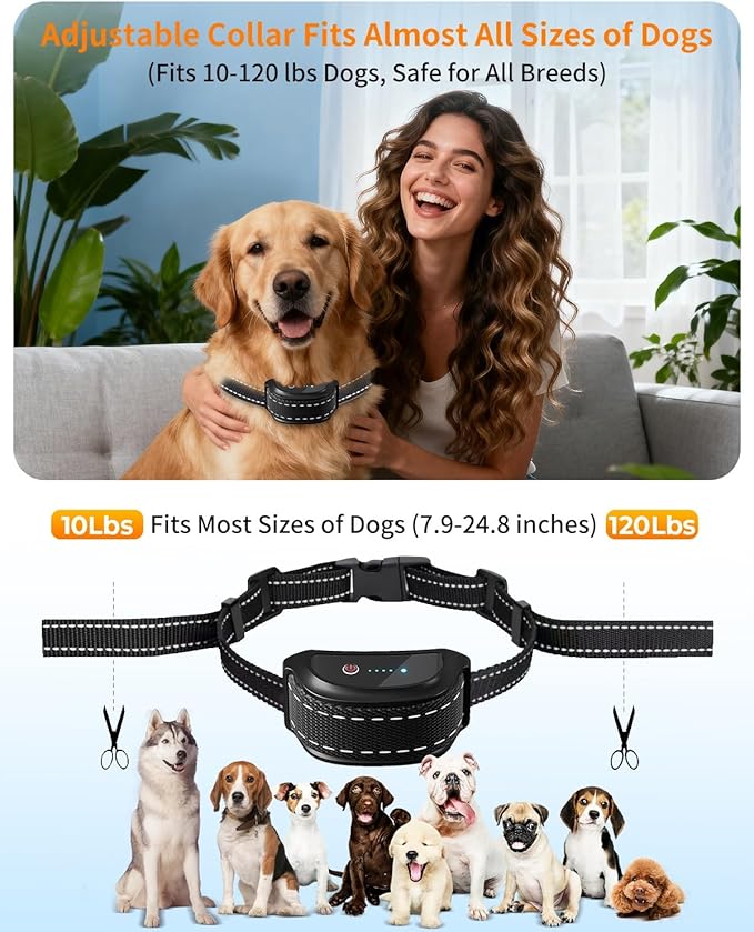 Dog Shock Collar with Remote Control – Shock Collar for Dogs 10–120 lbs, 2000FT Long Range IPX7 Waterproof Rechargeable Dog Training Collar with 4 Safe Modes Beep Vibration Shock & Flashlight Black