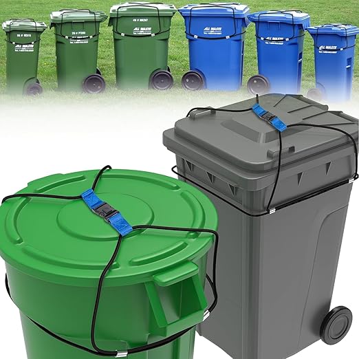 4 Pack Trash Can Locks for Animals, Double Lock Garbage Can Lock Bungee Cord, Bear Deterrent Animal Proof Trash Can Straps Keep Raccoons Out of Garbage, 30-50 Gallon TrashCan Lid Lock