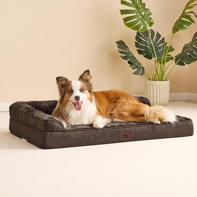EHEYCIGA Extra Large Dog Bed Othorpedic, Memory Foam XL Dog Bed with Washable Removable Cover, Waterproof Pet Sofa Couch XLarge Size Dogs with Nonskid Bottom, 44x32x6.5, Brown | Washable Removable Cover, Waterproof Flat Pet Sofa Couch with Nonskid Bott...