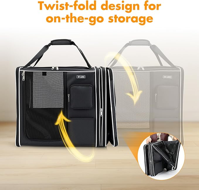 Lekereise Large Cat Carrier Soft Sided, 28" x 13" x 13", Large cat Travel Carrier for 2 Cats with Zipper Locks for Moving Across The Country(No Hammock), Foldable for Storage, Black