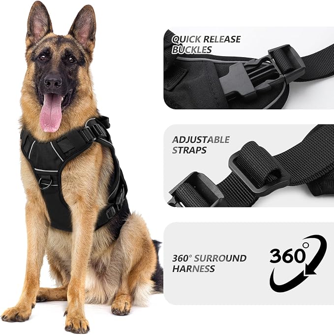 WINGOIN Black Tactical Dog Harness for Small Dogs,No Pull Dog Harness | Heavy Duty with Handle,Adjustable Reflective,Military K9 Body Pet Vest,for French Bull Pugdog,for Walking Training Running