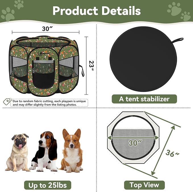 Siedihit Dog Playpen, Medium Dogs Tent Crates Cage Indoor/Outdoor | Portable Pop Up Dog Kennel Playpen with Carrying Case for Dogs/Cats/Rabbits(Cottagecore, Medium)