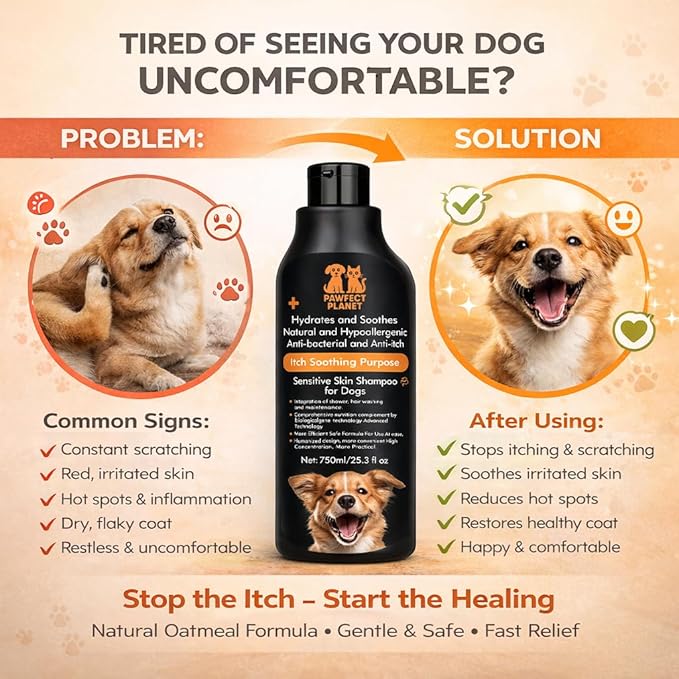 Dog Shampoo for Itchy Skin Relief - Natural Anti Itch Formula with Aloe Vera & Tea Tree Oil 750ml - Hypoallergenic Shampoo for Dogs Allergies Hot Spots Sensitive Skin - pH Balanced Pet Wash All Breeds