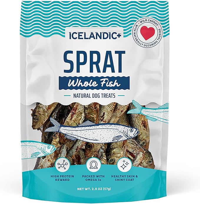 Icelandic+ Whole Fish: Sprat - 2oz Bag - Dog Treats, Wild- Caught, 2.5-3" Crunchy Air-Dried Pet Snacks, Single Ingredient, Just The Fish Nothing Else (Pack of 2)