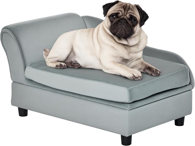 PawHut Luxury Fancy Dog Couch with Hidden Storage for Puppies, Gray | Small Dog Sofa Bed with 2" Soft Foam, Modern Pet Furniture for Little Breeds